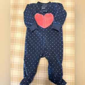 Carter's Fleece Blue Polka Dot Footie with Pink Heart
